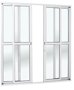 Porta de Alumínio Branco Com Vidro Incolor 2 fixas e 2 móveis (2,70 L x 2,30 A)