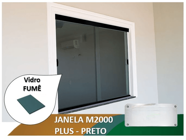 Janela M2000 Plus Preto Vidro Fumê 8mm
