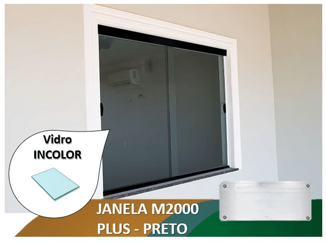 Janela M2000 Plus Preto Vidro Incolor 6mm
